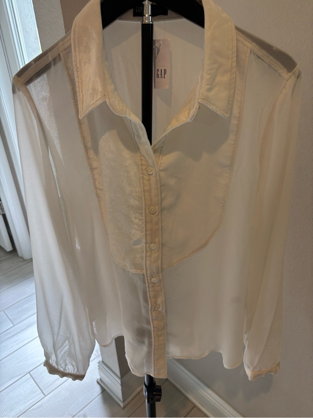 NWT GAP Velvet Bib Sheer Button Front Blouse Women’s Small Ivory Cream $69.95